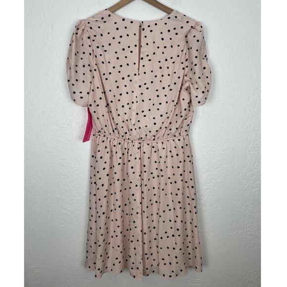 Betsey Johnson Blush Pink Polka Dot Faux Wrap Mini Dress NWT Size 14 - Picture 3 of 5